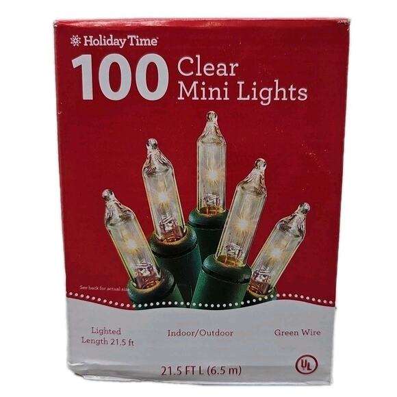 Holiday Time • 100 Clear Mini Lights • Green Wire • Indoor/Outdoor • 23' [2] - Picture 1 of 15